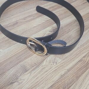 Elegant Black Belt with Gold Buckle Ladies Leather